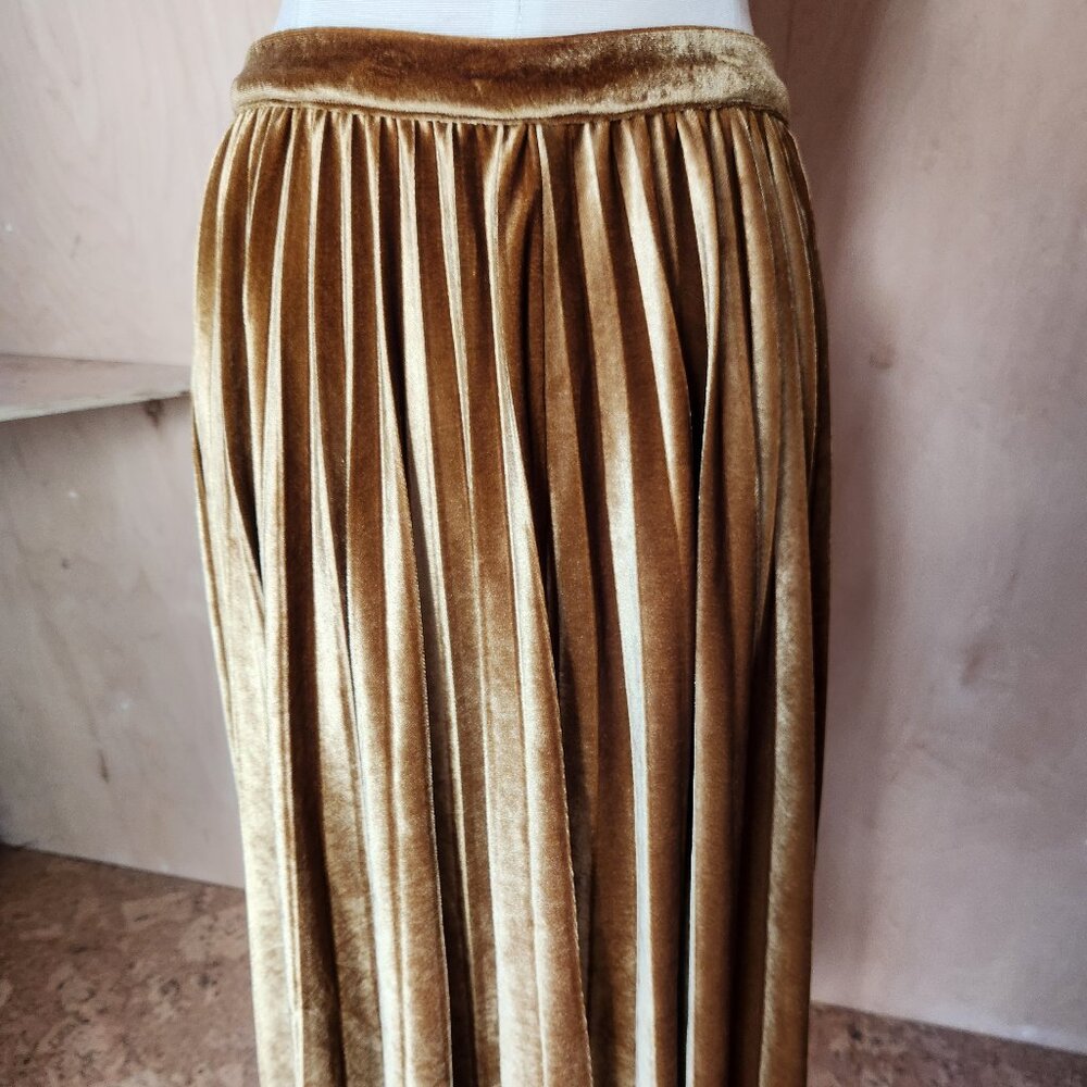 Gold Velour Pleated Skirt
